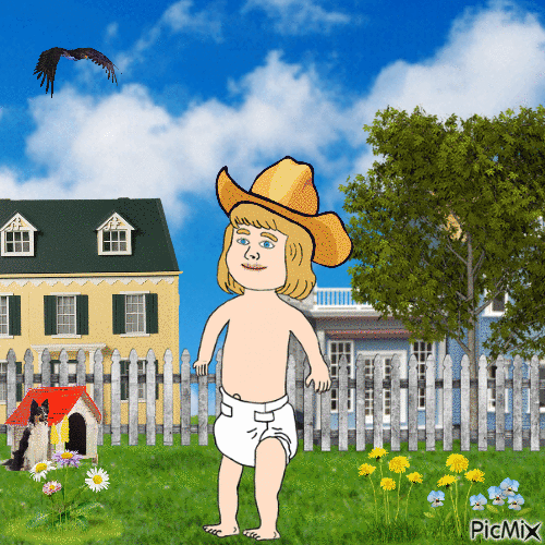 Western baby in yard - GIF animate gratis