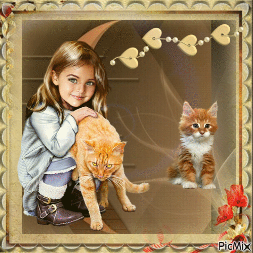 Portrait de Fille et son chat - Gratis geanimeerde GIF
