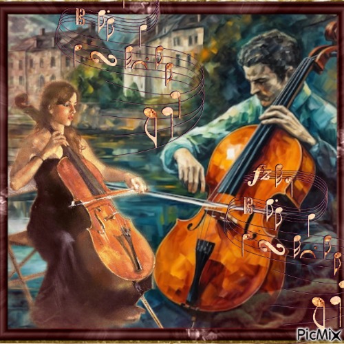 Couple jouant du violoncelle - png ฟรี