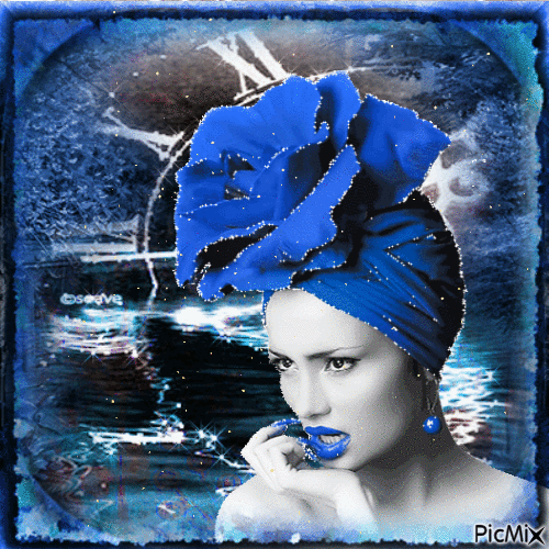 Retrato de mujer en azul - Gratis animerad GIF
