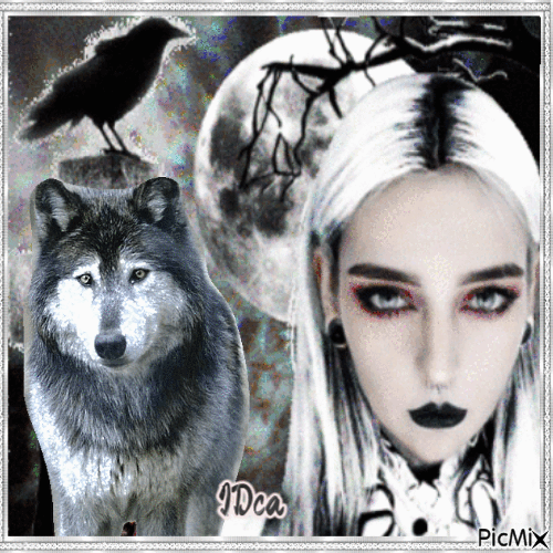 Femme gothique et loup - Ilmainen animoitu GIF