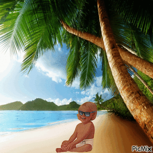 Painted baby on island - GIF animate gratis
