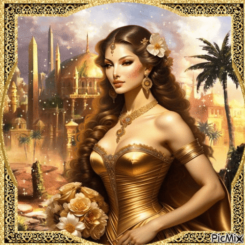 Meisje in gouden jurk - Бесплатный анимированный гифка