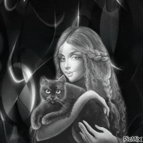 woman and cat - Ilmainen animoitu GIF