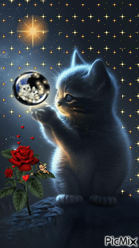 bonne nuit rêves de chat - GIF animé gratuit