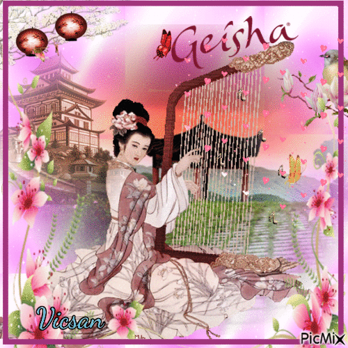 Geisha - Tonos rosados - GIF animé gratuit