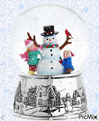 Snowman and Kids Snowglobe - Ilmainen animoitu GIF