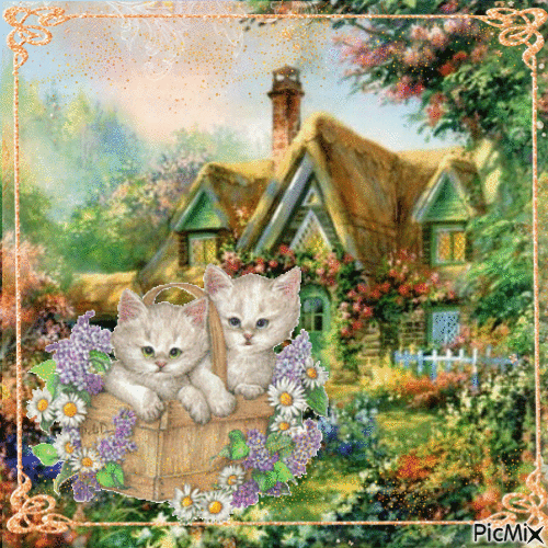 Cottage Kittens - Free animated GIF