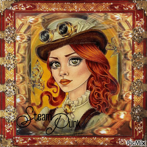 Steampunk portrait woman fantasy brown orange - 無料のアニメーション GIF