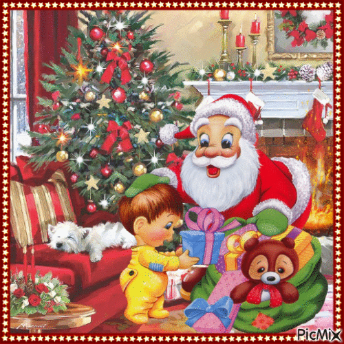 Foto eines Kindes mit Weihnachtsmann - GIF เคลื่อนไหวฟรี