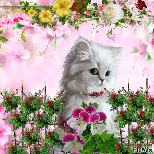 il gatto dei fiori - Darmowy animowany GIF