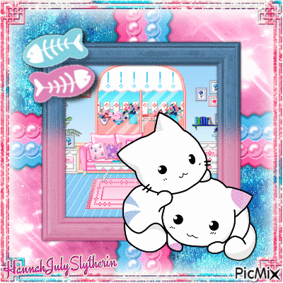 {{{Chibi Kitties in Pink & Blue}}} - GIF animé gratuit