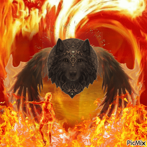 loup ailé  de feu - Darmowy animowany GIF