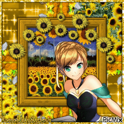 {♦☼♦}Anime Anna in Sunflowers{♦☼♦} - Free animated GIF