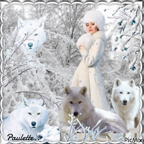 hiver blanc et des loups - GIF animate gratis