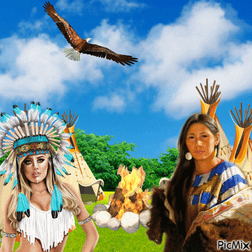 Native American women and eagle - Бесплатный анимированный гифка