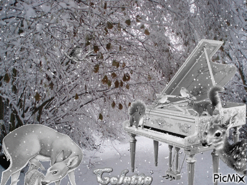 piano dans la neige - GIF animé gratuit