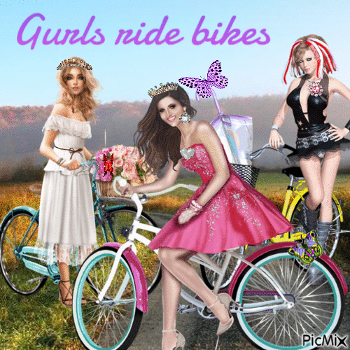 gurls ride bikes - Gratis geanimeerde GIF