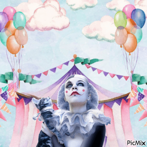 Clown au paradis - Tons pastels - Ücretsiz animasyonlu GIF