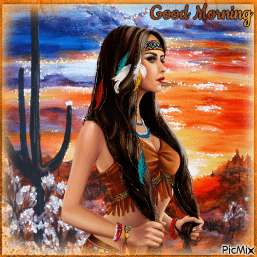 Good Morning. Native American woman - Бесплатный анимированный гифка
