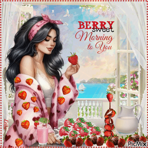 Berry Sweet morning to you. Strawberry - Бесплатный анимированный гифка