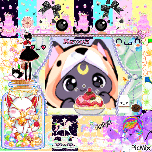 Kawaii : Moon ,cat, sweet, Neko chibi sweet sweet - Zdarma animovaný GIF