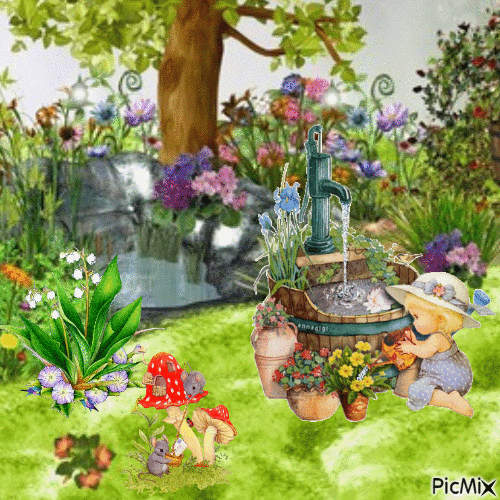 little girl in her garden - Darmowy animowany GIF