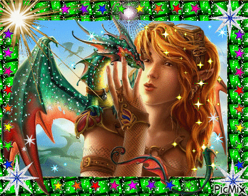 jolie petit dragon dans les bras de sa maitresse - Бесплатный анимированный гифка