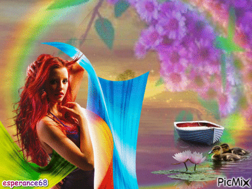 femme et paysage multicolores - Free animated GIF