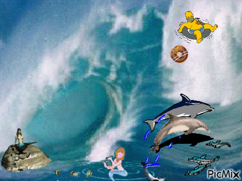 la sirene dauphin homer simpson et soon(donut lol). - Бесплатный анимированный гифка