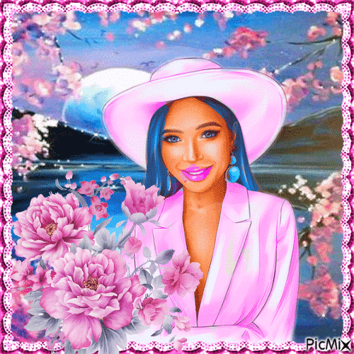 Portrait in pink and blue - GIF animasi gratis