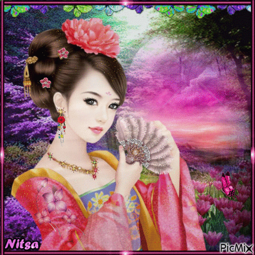 Oriental woman in pink 💝 - Kostenlose animierte GIFs
