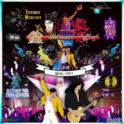 Freddie Mercury on black background - Nemokamas animacinis gif