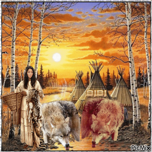 Indian & Wolves - 免费动画 GIF