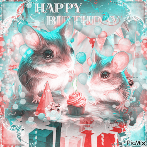 Birthday party mouse - GIF animé gratuit