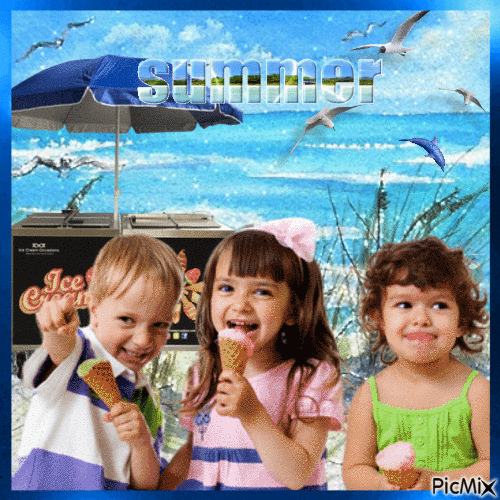 Children with ice cream on the beach