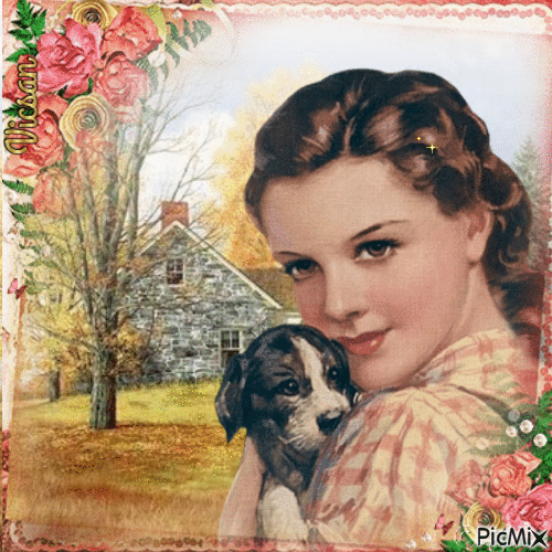 Mujer y su perro - Vintage - Besplatni animirani GIF