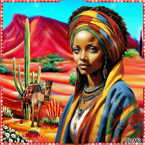 Femme d'Afrique- multicolore - Бесплатный анимированный гифка
