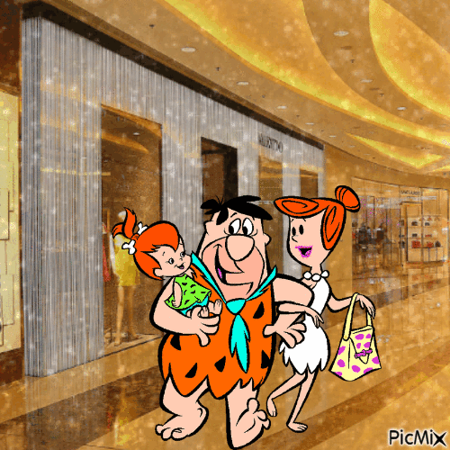 Wilma, Fred and Pebbles at the mall - GIF animado grátis