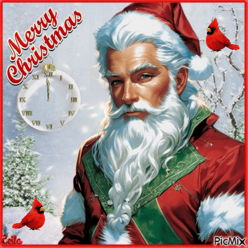 Merry Christmas. Santa, birds - Ingyenes animált GIF