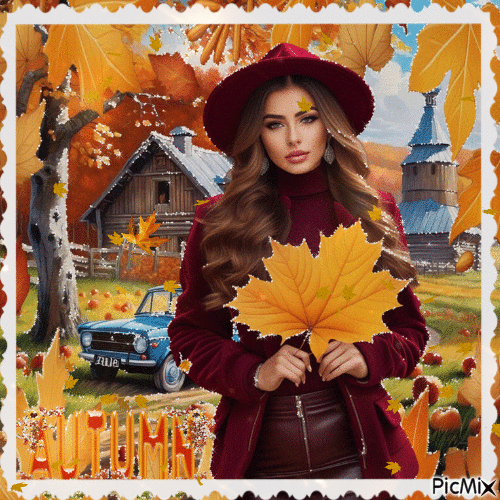 Herbstliche Frau mit Hut - Ilmainen animoitu GIF