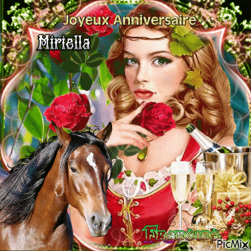 Joyeux Anniversaire a mon amie Miriella ♥♥♥ - Darmowy animowany GIF