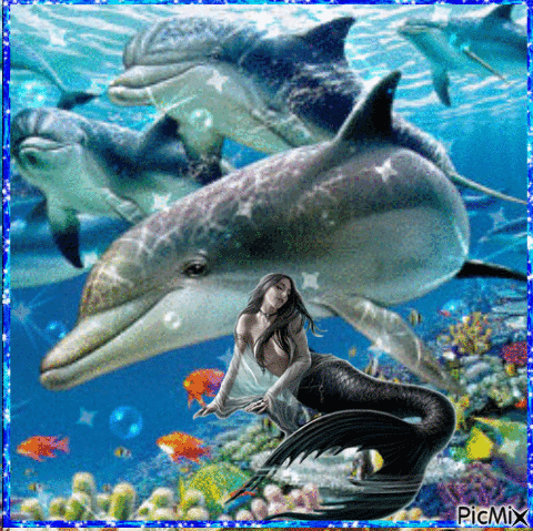 Sirène, dauphins - GIF animado gratis