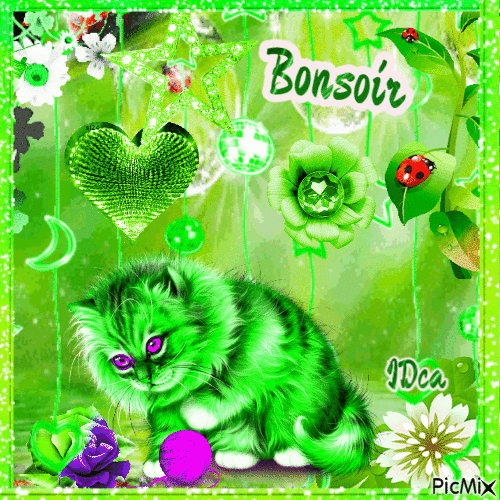 Bonsoir les chatons //  u  fd vert coccinelle soave - Бесплатный анимированный гифка
