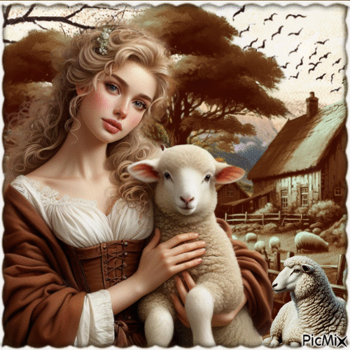 Woman with sheep - GIF เคลื่อนไหวฟรี