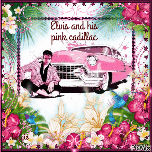 Elvis and his pink cadillac - Gratis animeret GIF