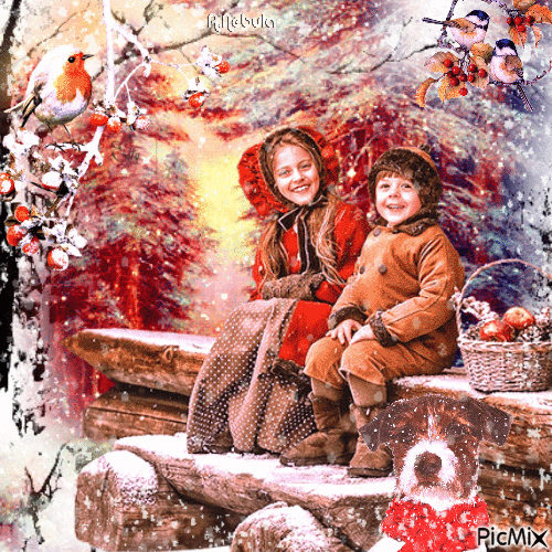 Winter in red and white/contest - Бесплатный анимированный гифка