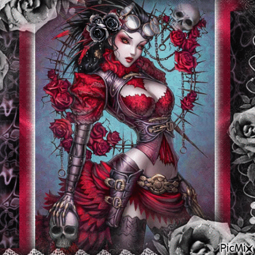 gothic woman with roses - Animovaný GIF zadarmo