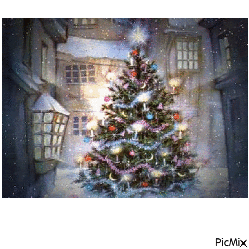 Glittering Christmas Tree Outside - Бесплатный анимированный гифка