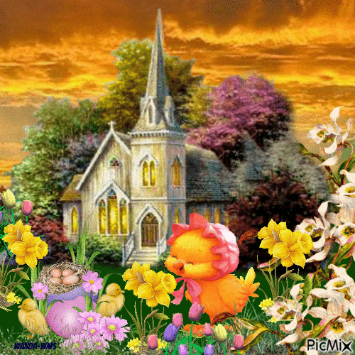 Church-Easter-flowers - Free animated GIF
